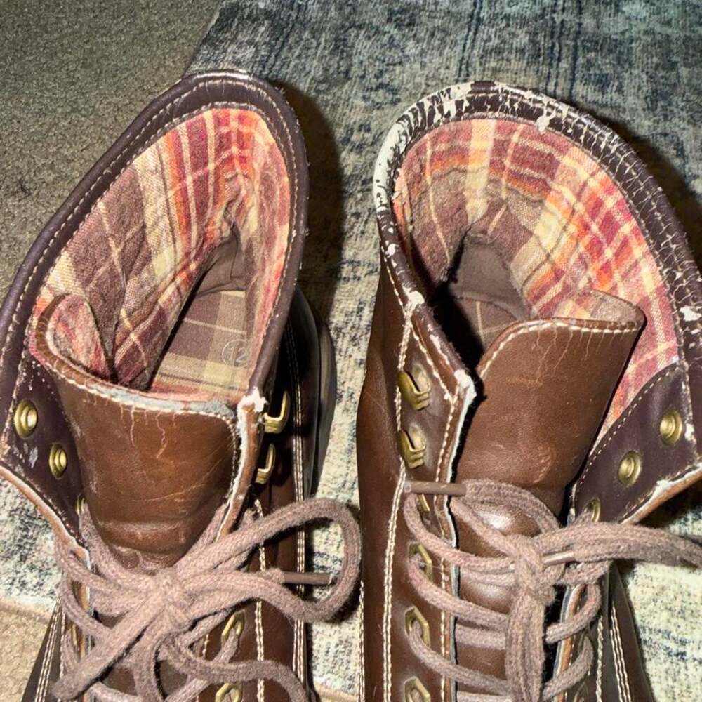 Brown engineering leather lace up